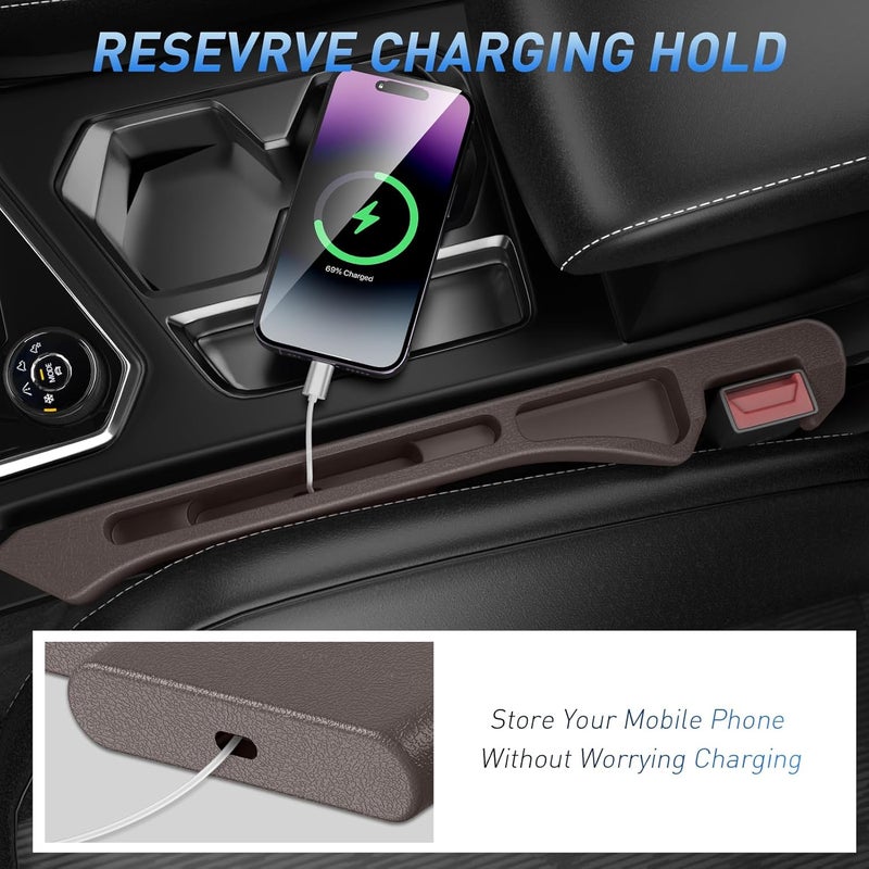 DDTPDE Car Seat Gap Filler 2Pack, Inserts Between Seats Console with Organizer Storage Upgraded Phone Holder Car Side Seat Gap Fillers Cars Front Seats Fill Plug Car Essentials for Vehicle SUV Truck (Brown) - Image 4